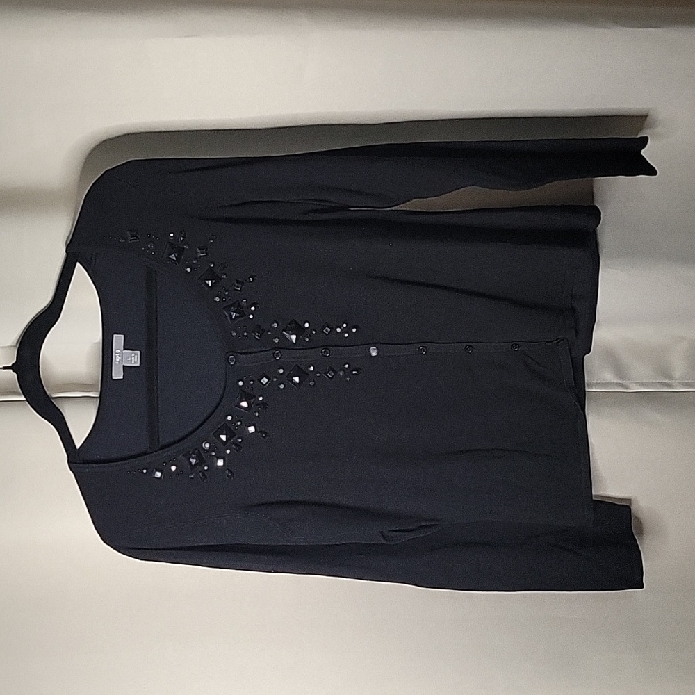 Apt 9 Sweater Cardigan Longsleeve Black Button Down Detailed Beading